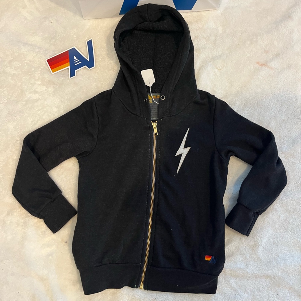 - - - New with Tag kids Aviator Nation Zip up  Embroidered Bolt hoodie Size 6